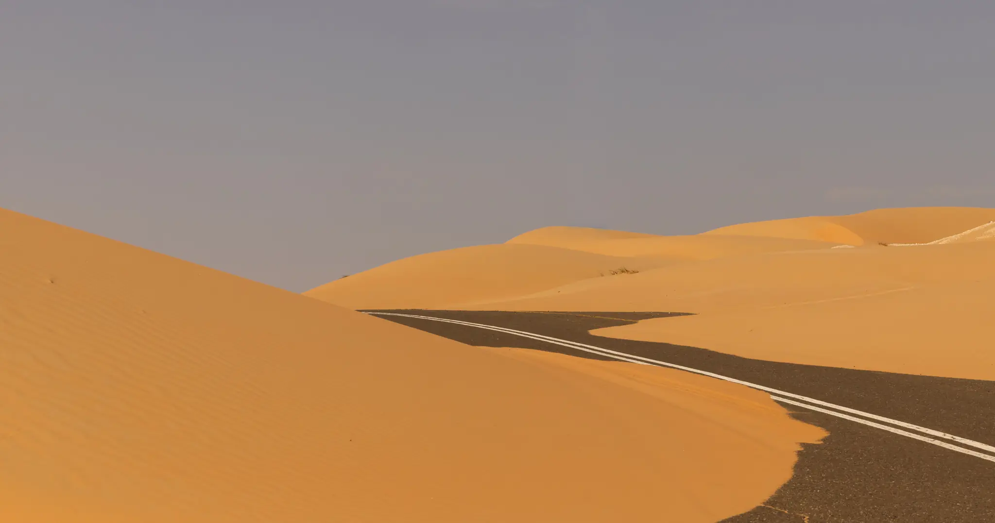 أفق صحراوي فوق كثبان العين عند الغسق الذهبي